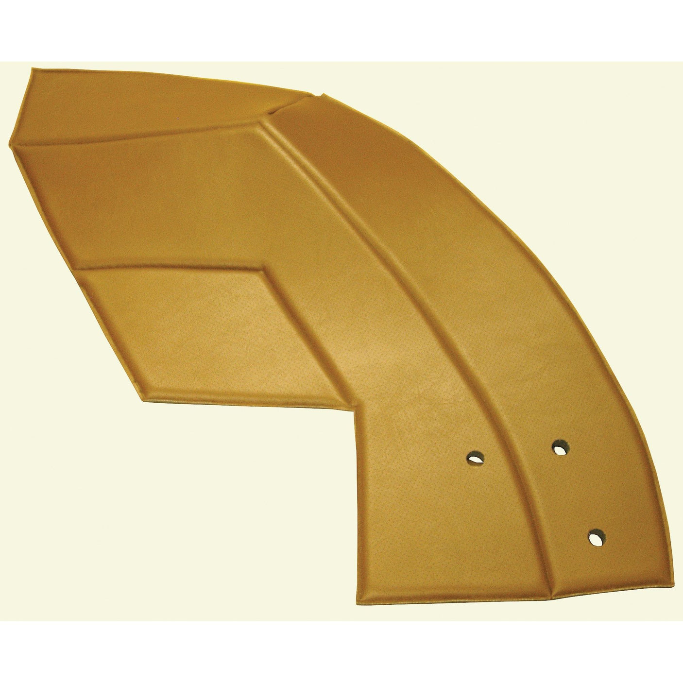 Introducing the Side Trim Panel LH (Sparex Part No. S.101529) by Sparex: a curved, mustard yellow component crafted from durable plastic or rubber, featuring an angular design with two holes on one end. Specifically designed for Massey Ferguson models, this panel ensures both style and functionality.