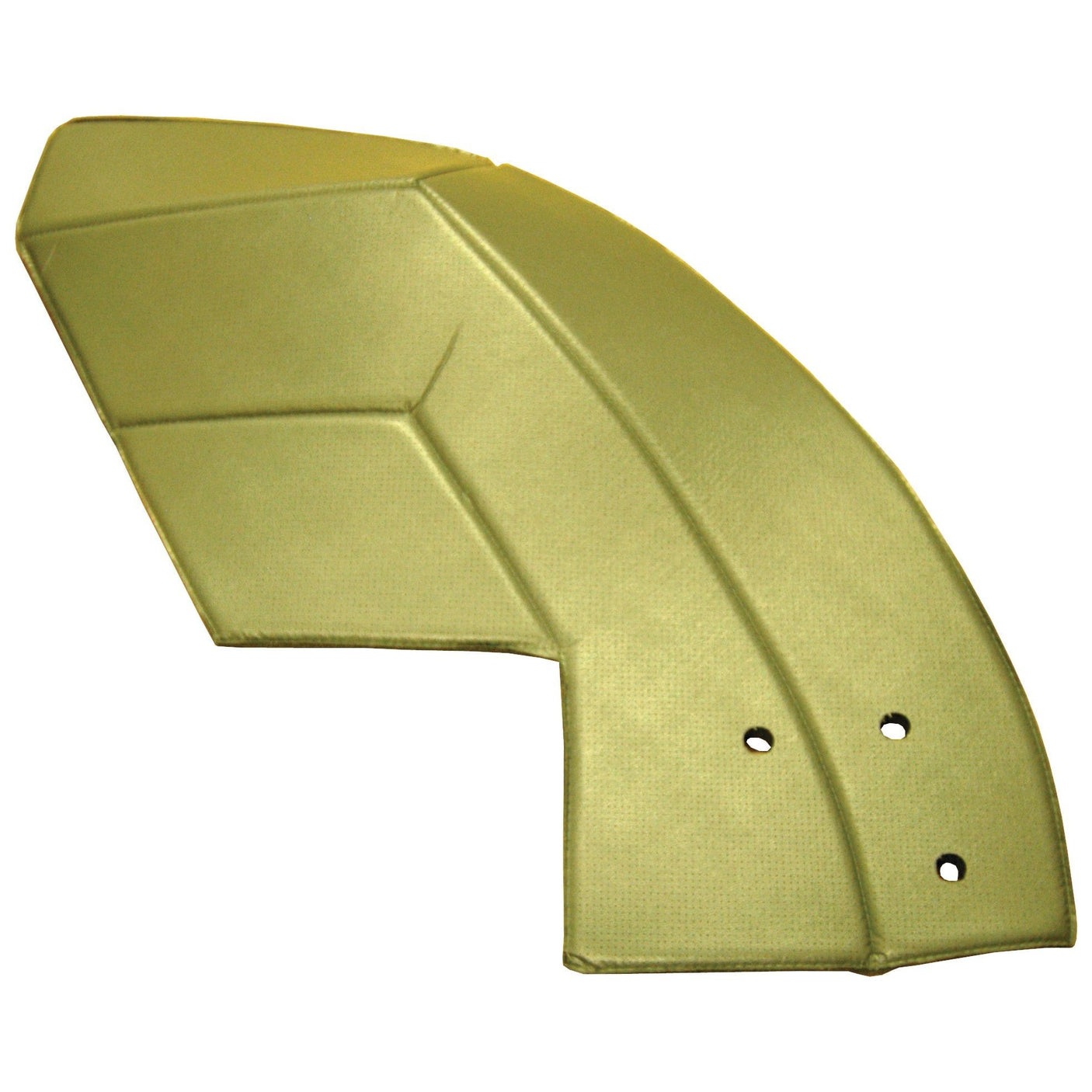 A yellow, curved Side Trim Panel LH (Sparex Part No. S.101531) with three evenly spaced holes near one end and multiple geometric seams, ideal for Massey Ferguson equipment from Sparex.