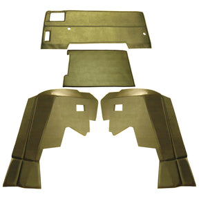 Four olive-green components, likely vehicle interior parts from a Massey Ferguson model, are laid out on a white background. The items appear to include a dashboard cover and other interior trim pieces. One piece is marked with the Sparex code S.101542, indicating it is part of the Complete Trim Kit for two Doors by Sparex.