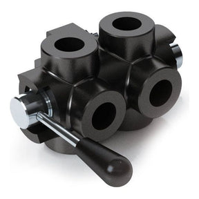 A black, 6-way hydraulic diverter valve with a manual handle, branded as the Sparex Hydraulic Diverter Valve 1/2'' BSP - S.101606.