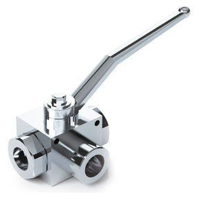 The Sparex Hydraulic 3-Way Diverter Ball Valve 1/4'' BSP - S.101611 is a metallic manual lever ball valve with a T-configuration, specifically designed for controlling the flow of fluids in industrial applications.