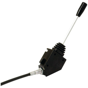 The Sparex Remote Control Assembly with a 1.5M Cable (Sparex Part No.S.101680) from Sparex includes a lever control mechanism with a black handle and a metal rod connected to a black base, featuring an adjustable 1.5M cable extending from the base.
