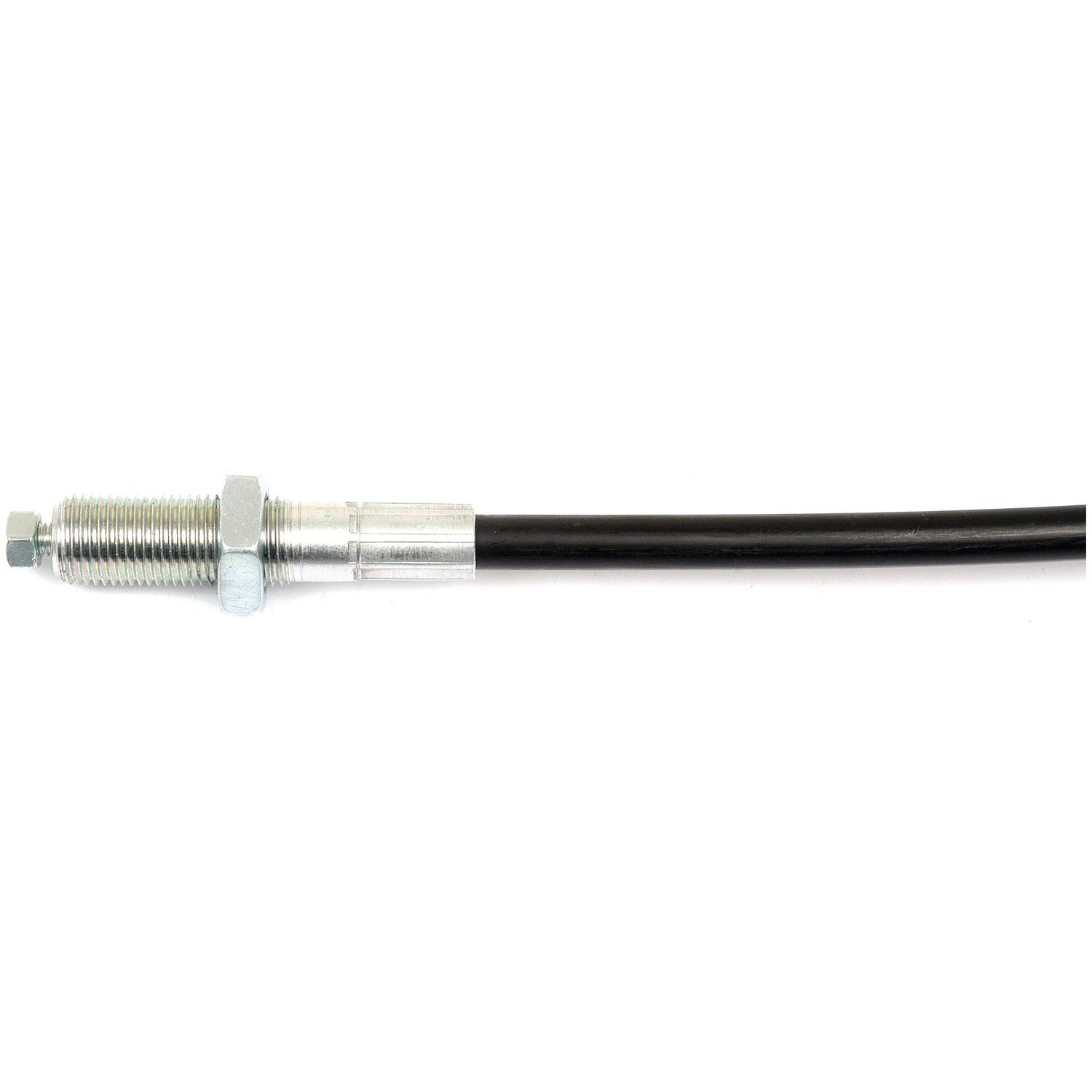 The Sparex Remote Control Cable - Morse Style 3M (Sparex Part No. S.101687) from Sparex features a metal cable with a threaded bolt end and a black flexible sheath.