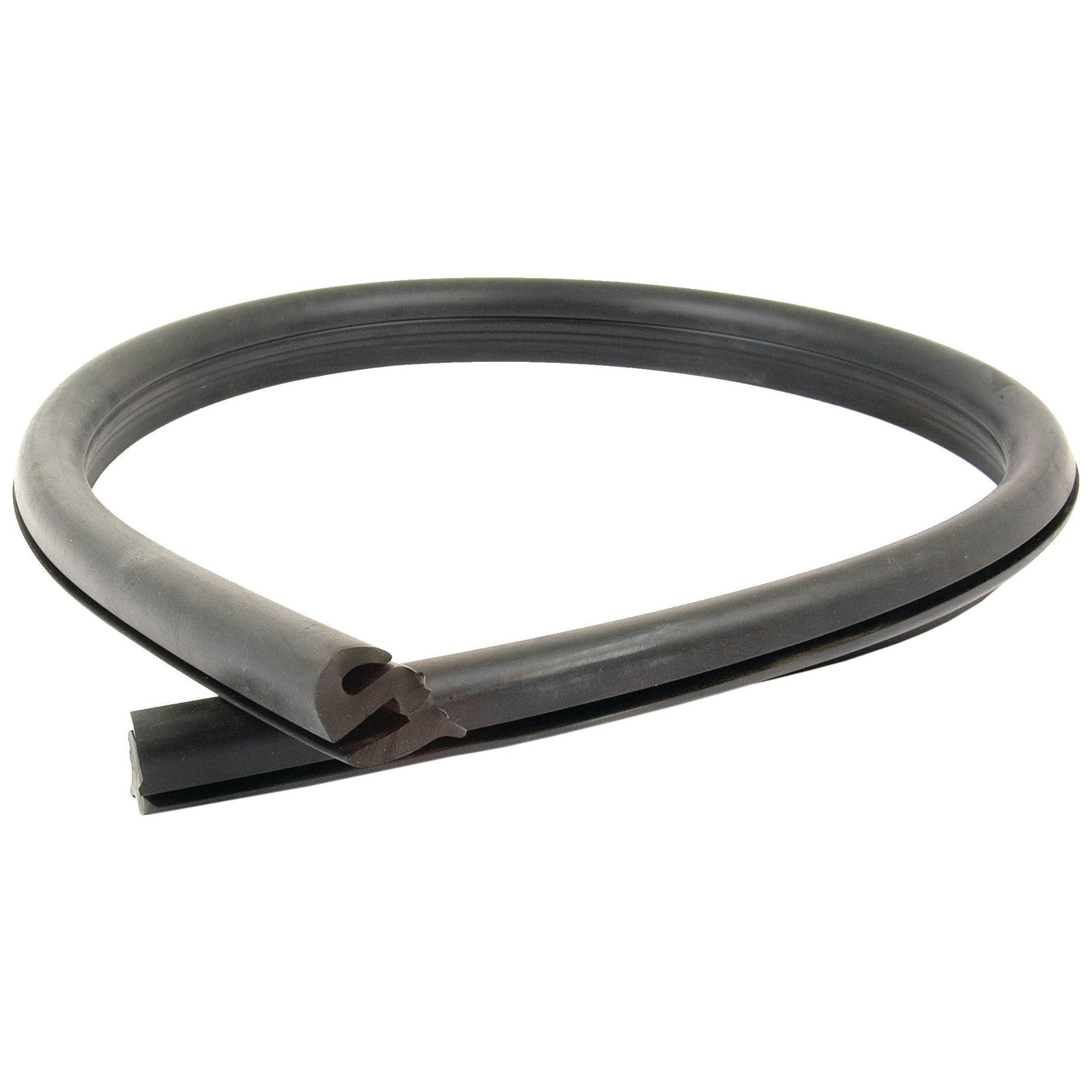 Sparex Glazing Rubber - S Type (Part No. S.10170) is a coiled black rubber sealing strip featuring a groove along its length, perfect for sealing gaps and preventing leaks.