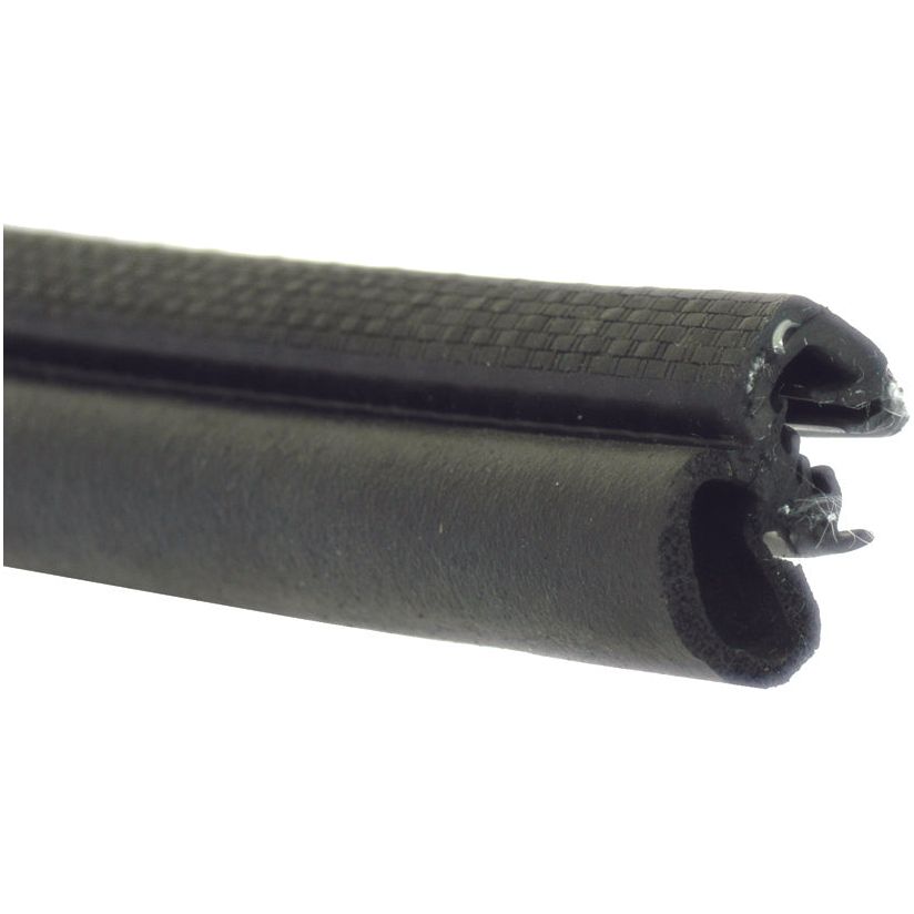 Close-up of the Sparex Draught Excluder, 1M (Sparex Part No. S.10177), featuring a black rubber construction with a U-shaped channel and textured surface, designed for sealing gaps in doors and windows.