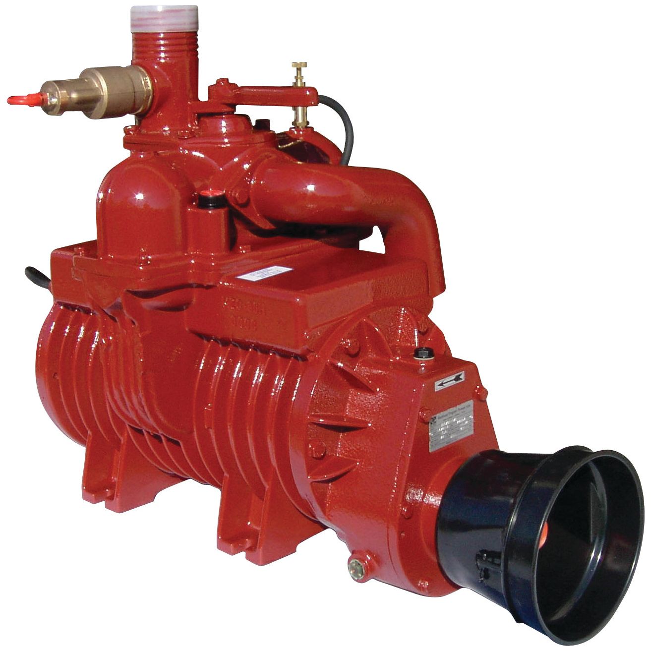 The MEC8000M, a PTO-driven agricultural vacuum pump operating at 540 RPM, features an attached gauge and valve. Designed for various farming and industrial applications, this red pump is available under Sparex part number S.101802.