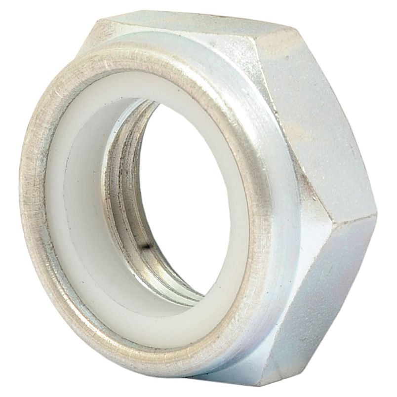 A close-up view of the Lock Nut - M24 x 2mm with a white plastic insert from Sparex, similar to those used in Mec 9000 machinery.