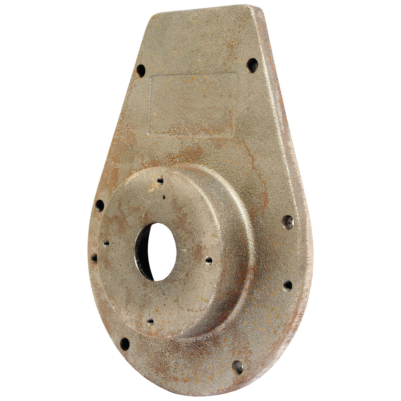 An irregularly shaped, rusted metal component with several holes of varying sizes, reminiscent of the Sparex Gearbox Cover (4010601115 | Sparex Part No. S.101883).