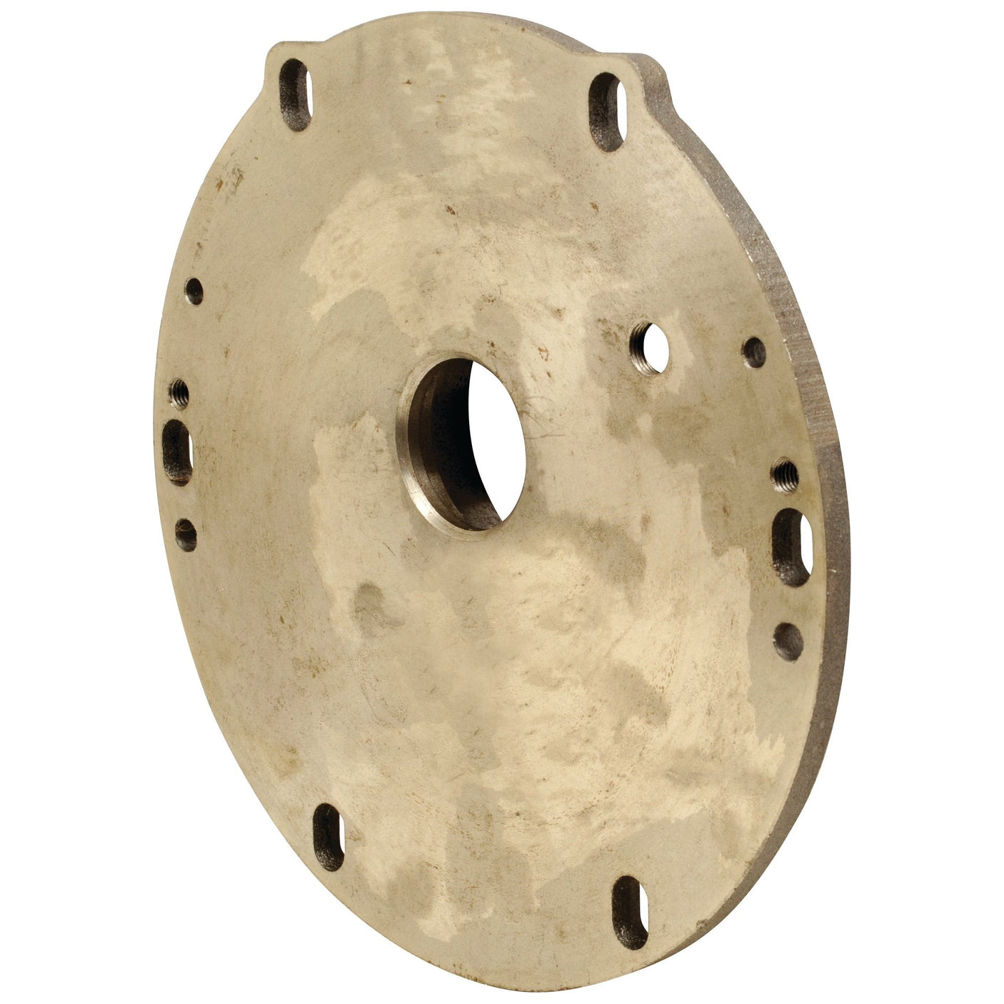 The Sparex Front & Back Flange, designed for Battioni vacuum pumps (Sparex Part No. S.101900), features several holes of varying sizes around its perimeter and a larger central hole.