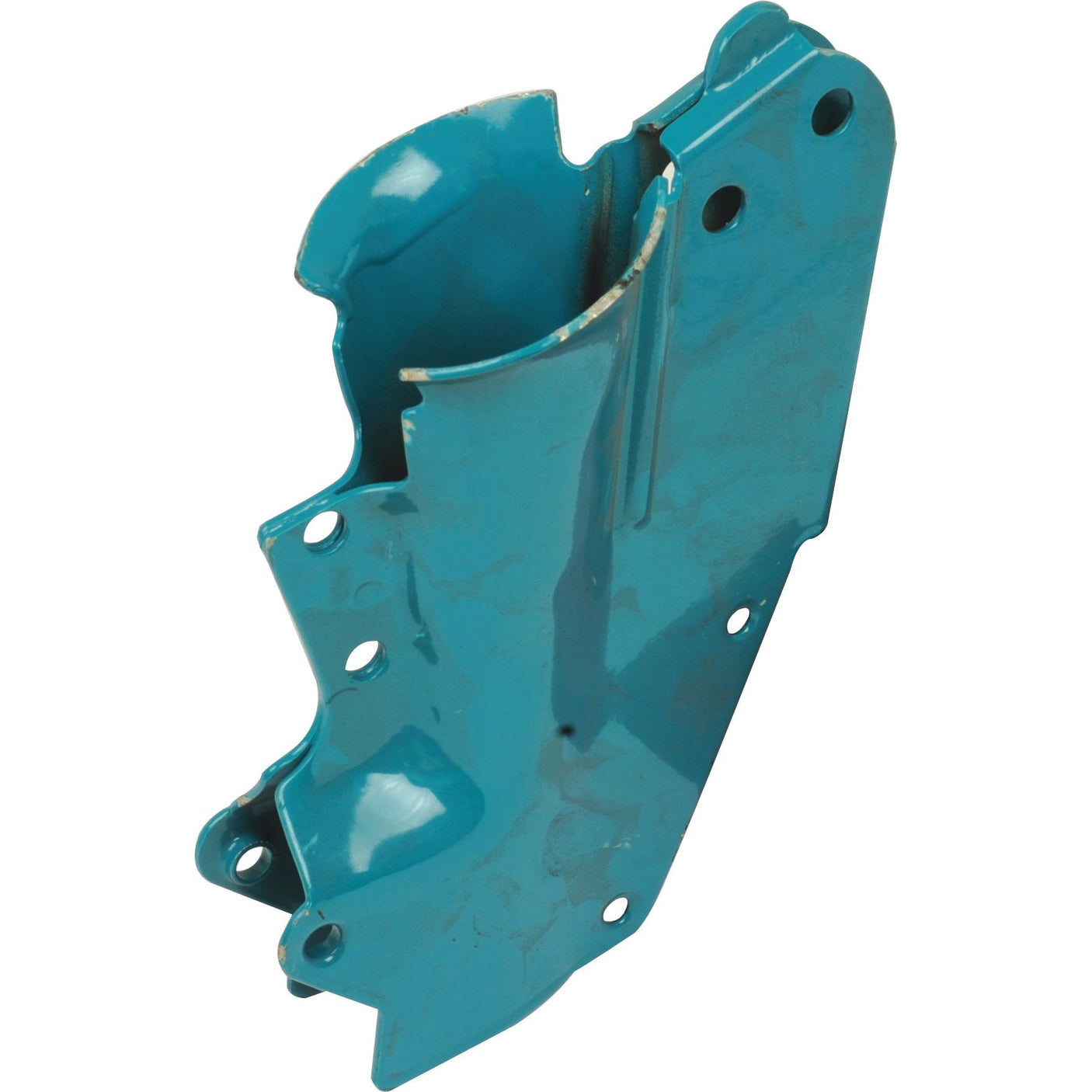 A close-up image of a blue, metal bracket with multiple holes and a curved, irregular shape, resembling the Sparex Coulter Boot (Replacement for KRM/Sulky, fitting as 908430 | Sparex Part No. S.102535).