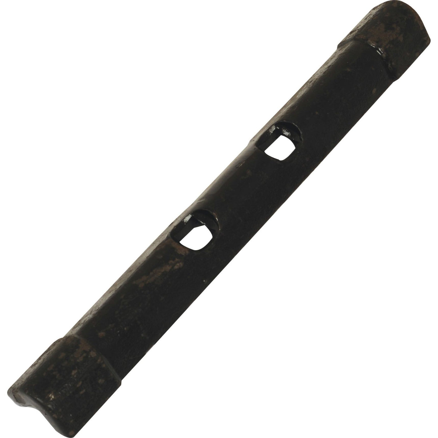 A black metal Freeflow Reversible Point-Replacement by Sparex for Simba, featuring two rectangular holes and rounded ends.