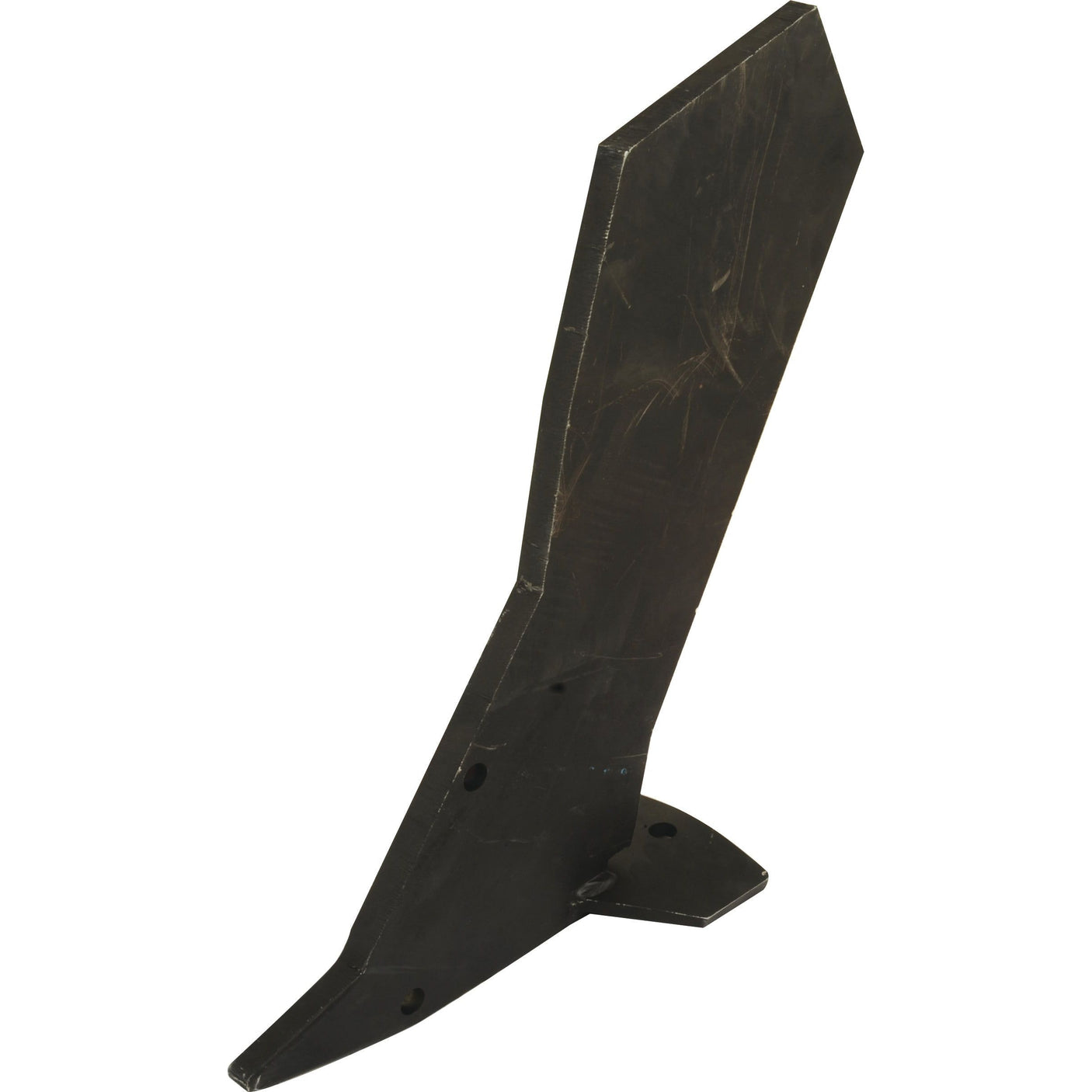 A black metal blade with a pointed tip and a broad base, designed for agricultural or industrial use, perfect for the Simba Flatliner—specifically available as the Sparex Leg Converter from Flatliner type to Solo type, Replacement for Simba P11161 (Sparex Part No. S.102542).