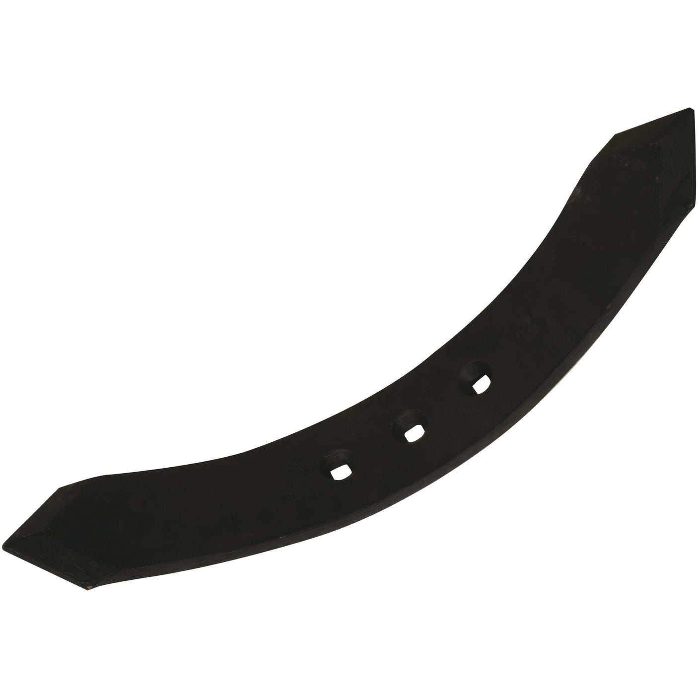 The Sparex Reversible Point, measuring 500x80x12mm with hole centers at 60mm, is a black, curved, flat metal blade featuring pointed ends and three square holes in the middle, making it an ideal spare part for Vaderstad agricultural machinery (Sparex Part No. S.102555 | Part No. 4448981).