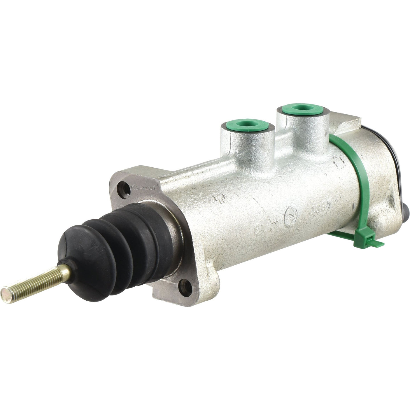 The Sparex Brake Master Booster Cylinder (Sparex Part No. S.102608) is a metal hydraulic brake master cylinder featuring two green-capped ports and a black rubber boot at one end, designed for compatibility with mineral oil systems.