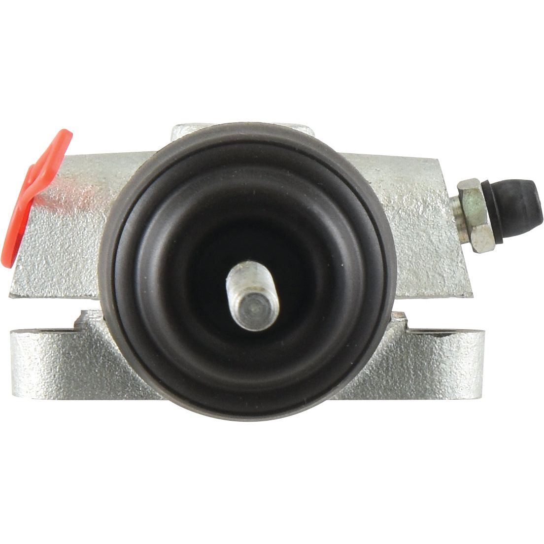 Front view of the Sparex Clutch Slave Cylinder (Sparex Part No. S.102611) featuring a central rod, a black rubber seal, a red tab on the left, and a black cap on the right side.