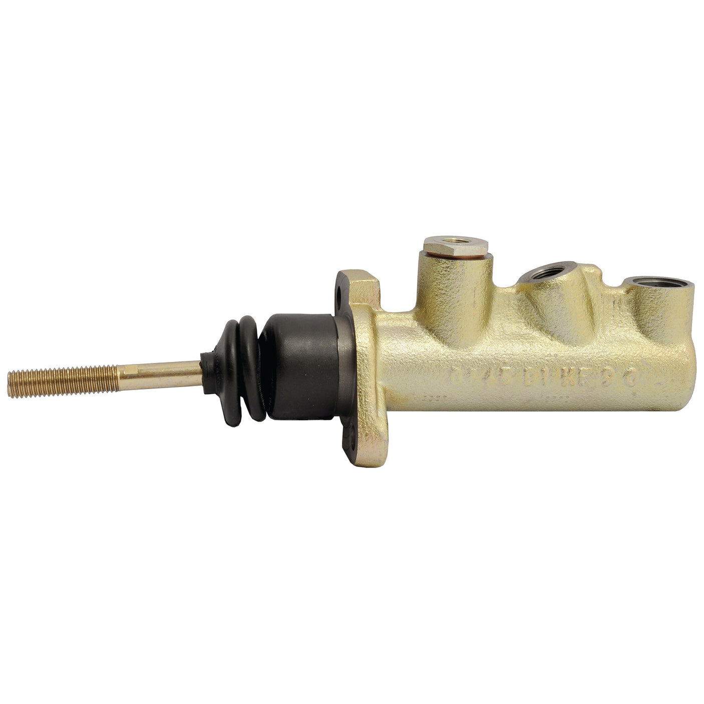 A Sparex Brake Master Cylinder (Sparex Part No. S.102617) with a threaded rod and rubber boot, featuring two fluid ports on the side, ideal for JCB 2CX vehicles.