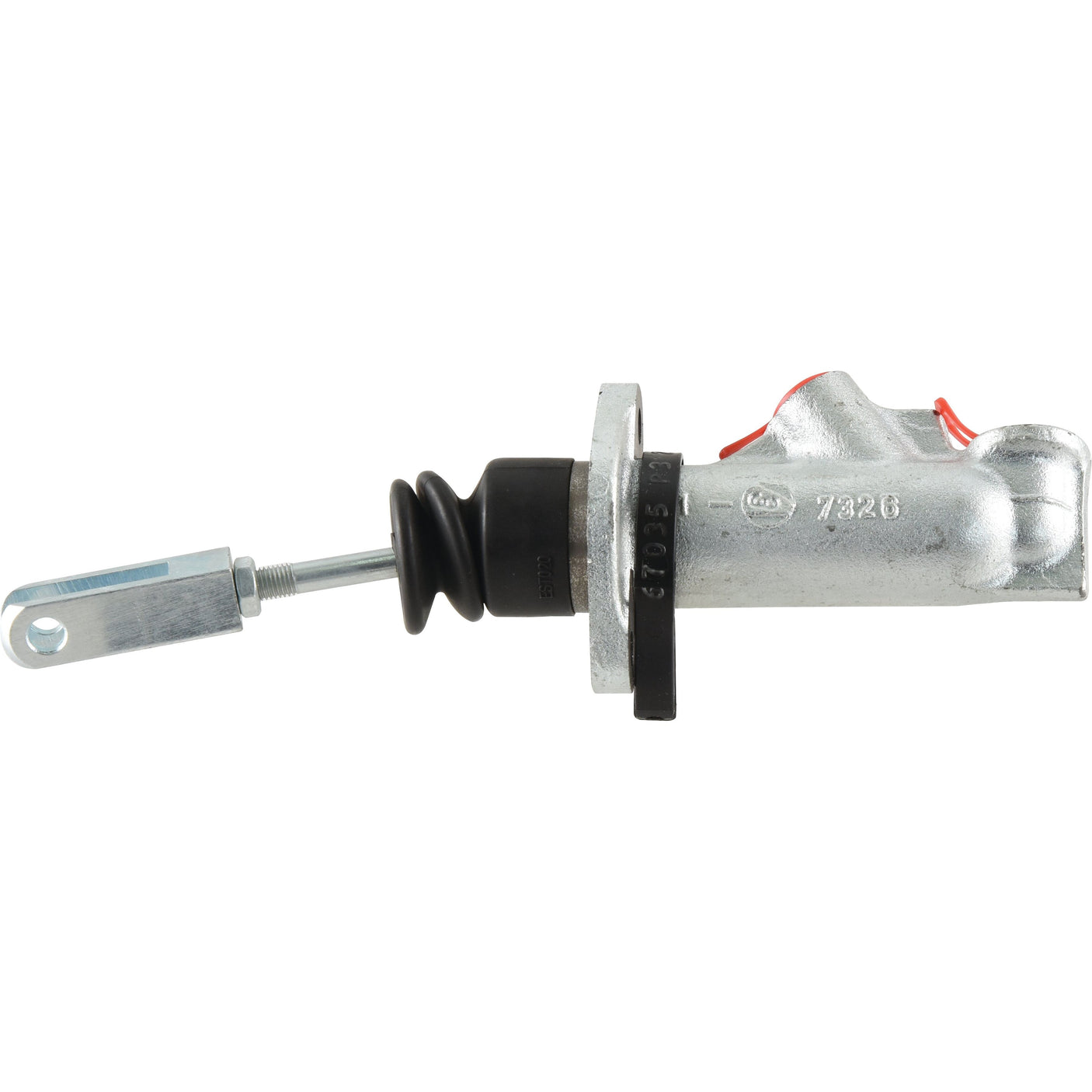 This image showcases the Sparex Brake Master Cylinder (Sparex Part No. S.102640), featuring a durable metal construction, a protective rubber boot, and a threaded end fitting, compatible with Ford/New Holland machinery.