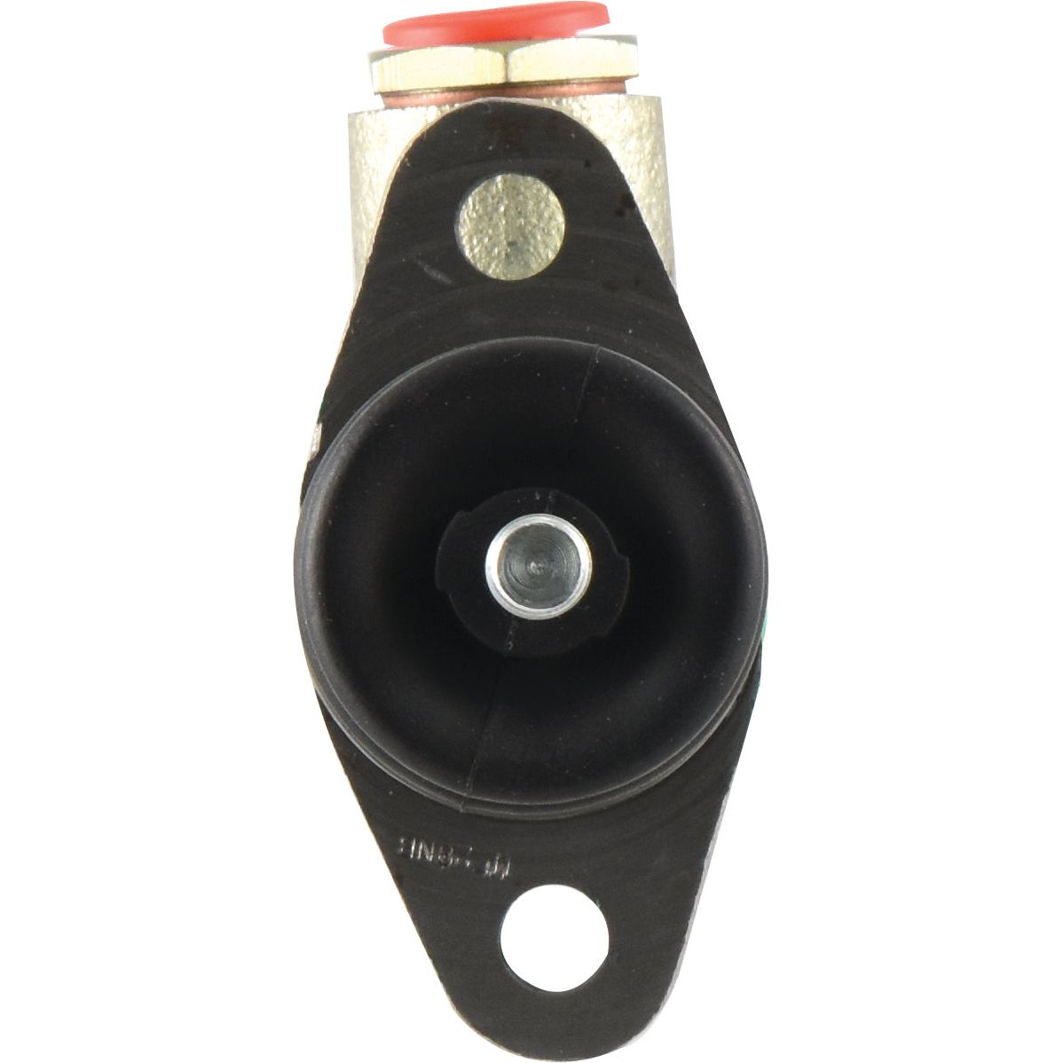 Close-up view of the Brake Master Cylinder by Sparex (Sparex Part No. S.102643), featuring a cylindrical black rubber part, a central metallic bolt, and red, silver, and gold elements at the top.