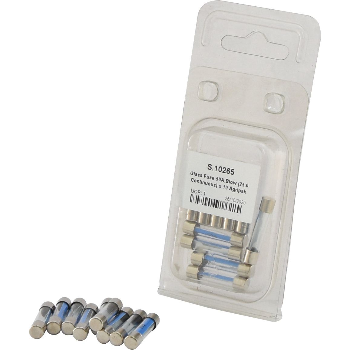 Glass Fuse, Blow Rating: 50.0, 10 pcs. Agripak
 - S.10265 - Farming Parts