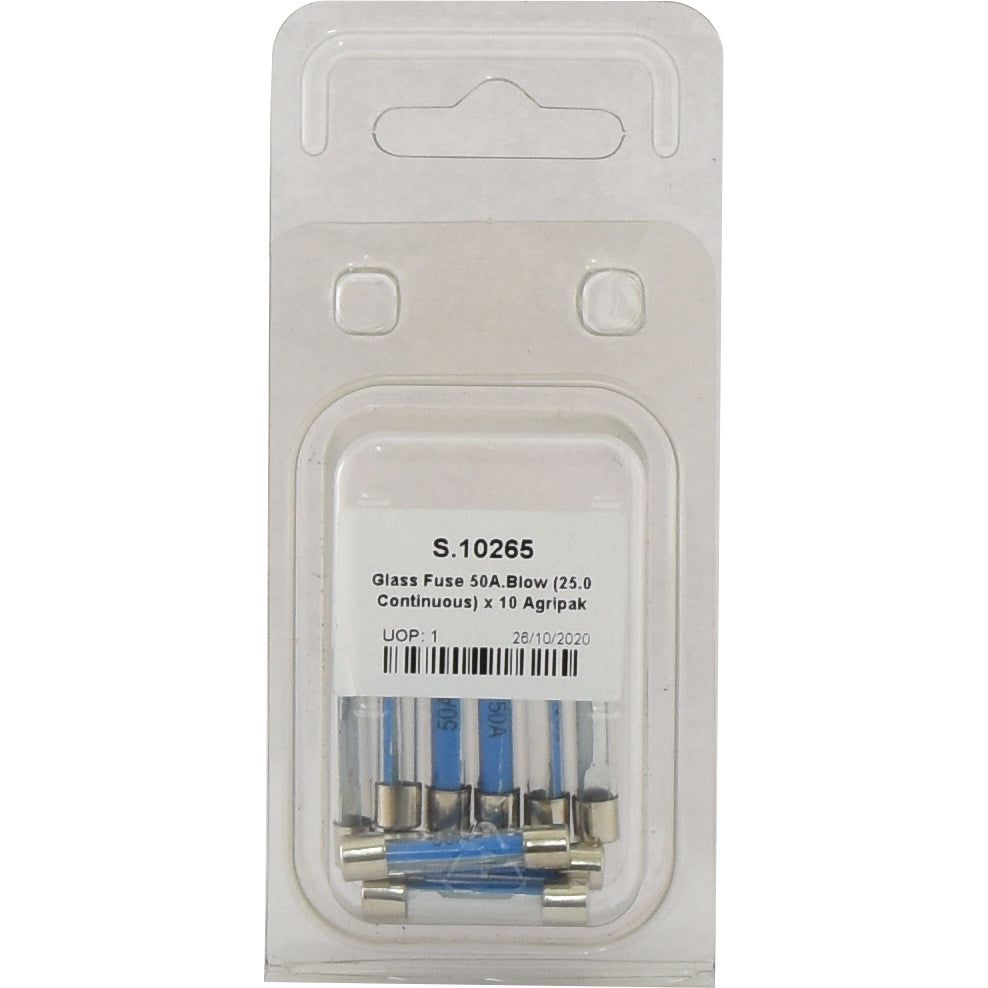 Glass Fuse, Blow Rating: 50.0, 10 pcs. Agripak
 - S.10265 - Farming Parts