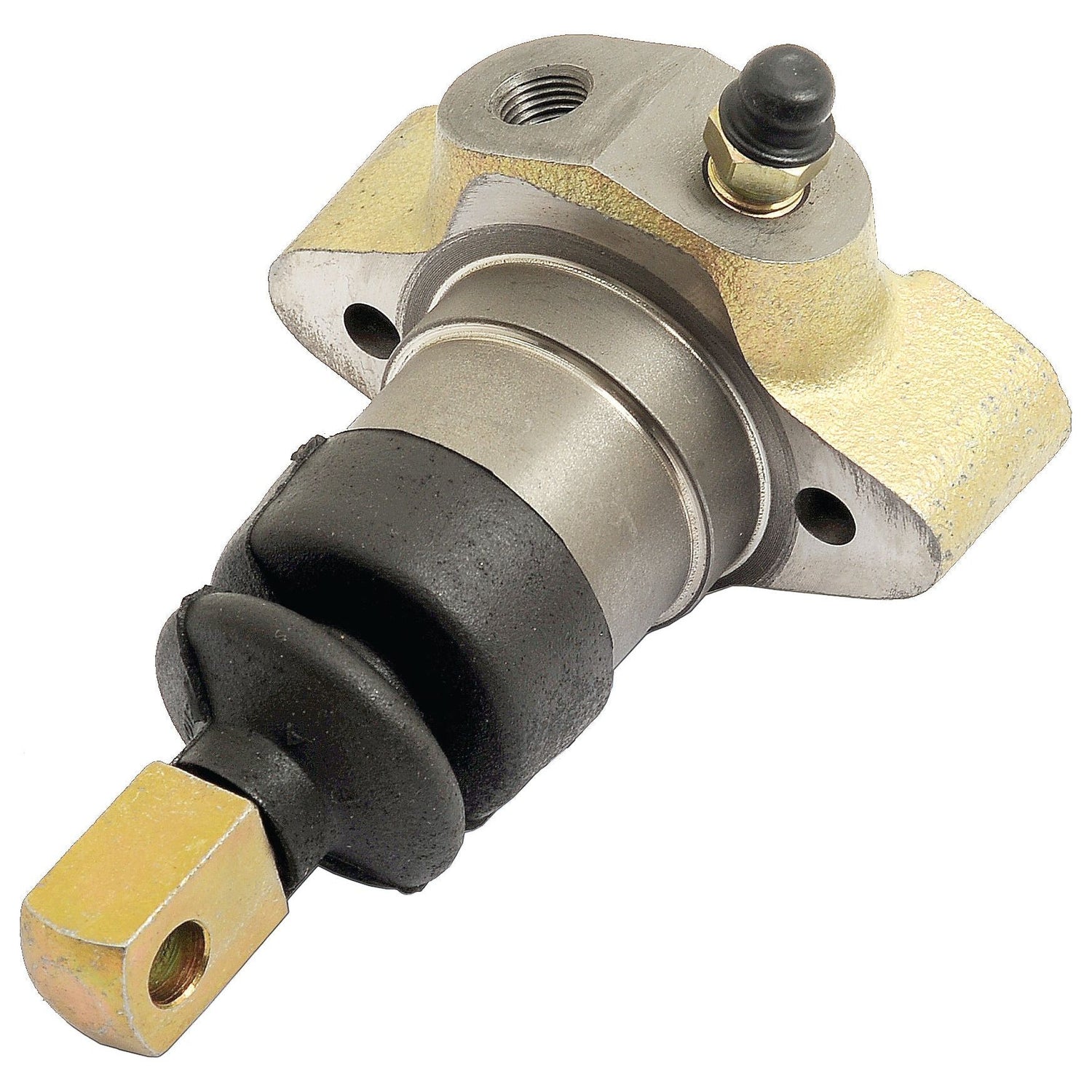 Close-up of a Sparex Brake Slave Cylinder (RH & LH), featuring a metal and rubber cylindrical body with mounting points and a threaded bleeder valve, Sparex Part No. S.102707.