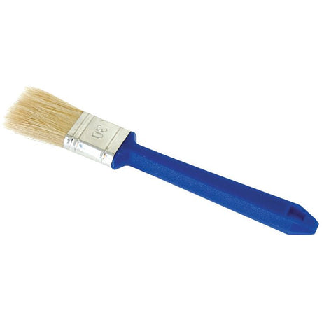 The Sparex Flat Paintbrush - Economy (Part No.S.10270) is a 25mm brush featuring light-colored bristles, a blue plastic handle, and a metal ferrule marked with the number "30".