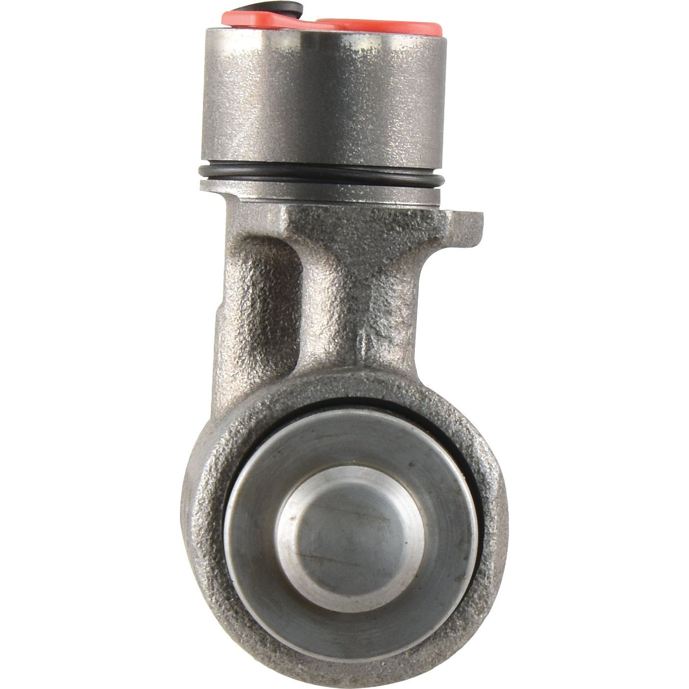 A close-up of a metal automotive part, specifically a Brake Slave Cylinder from Massey Ferguson, featuring a cylindrical shape with a red cap on the top. This is Sparex Part No. S.102715 by the brand Sparex.