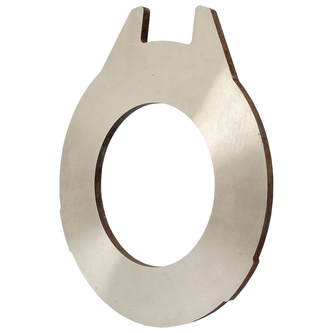 An Intermediate Handbrake Disc (OD: 167mm) from Sparex, product code S.102738, with a metallic finish, circular shape featuring a central hole and a two-pronged notch at the top, is viewed against a plain white background, similar to components found in Massey Ferguson machinery.