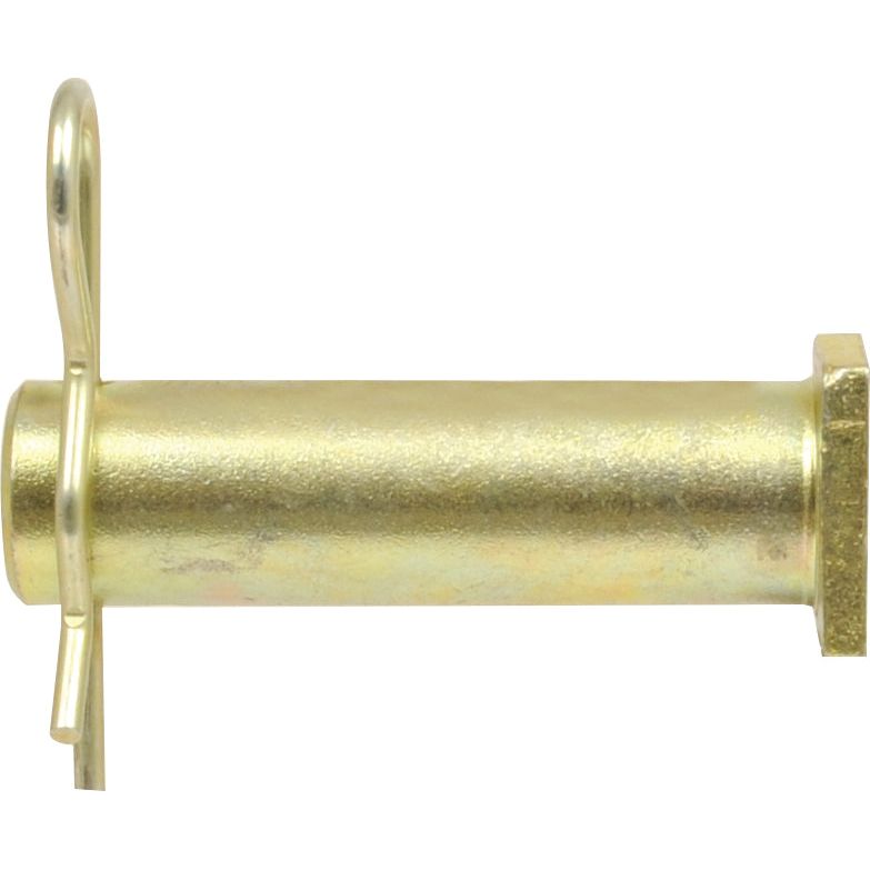 The Sparex Hydraulic Top Link Knuckle Fixing Pin (Part No. S.10292) is a metallic cylindrical pin with a 28mm diameter, featuring a looped edge on one side and a hexagonal end on the other, and it has an adjustable working length of 77/87mm.