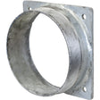 A metal flanged pipe fitting, such as the Sparex Square Flange with Thread 8'' BSPT (200mm) (Galvanised) - S.103088, features a BSPT threaded inner surface and is designed for connection to other pipes or fittings.