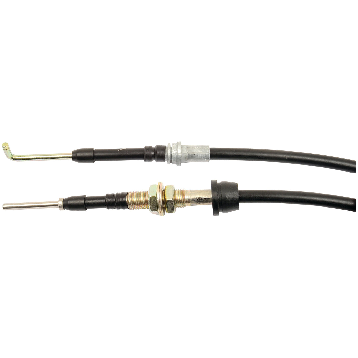 A pair of black mechanical Hand Throttle Cables with metal connectors and threaded adjustment sections, featuring a length of 1292mm and an outer cable length of 1055mm, compatible with International Harvester and Case IH equipment. | Brand: Sparex | Part No.: S.103213