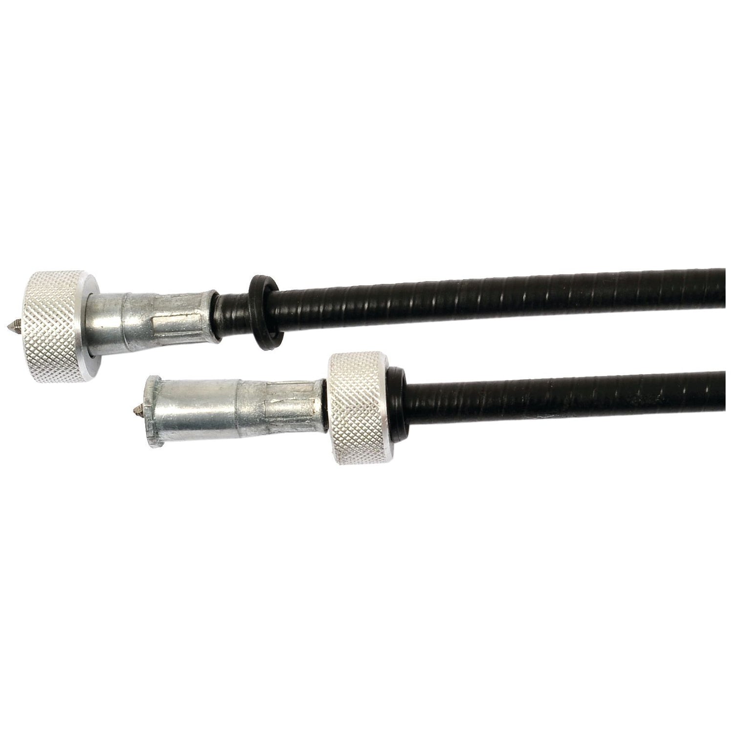 Two Drive Cables, each with a length of 1763mm and an outer cable length of 1752mm, featuring metallic connectors and textured grips at the ends. Made of black flexible material, these cables are compatible with International Harvester and Case IH equipment. The product is branded Sparex under part number S.103218.