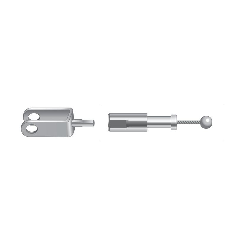 Illustration showing two parts of a mechanical component: a Sparex clevis fitting on the left and a rod end with a ball joint on the right, much like those found in Sparex Foot Throttle Cable (Part No. S.103270) used in Massey Ferguson 399 tractors.