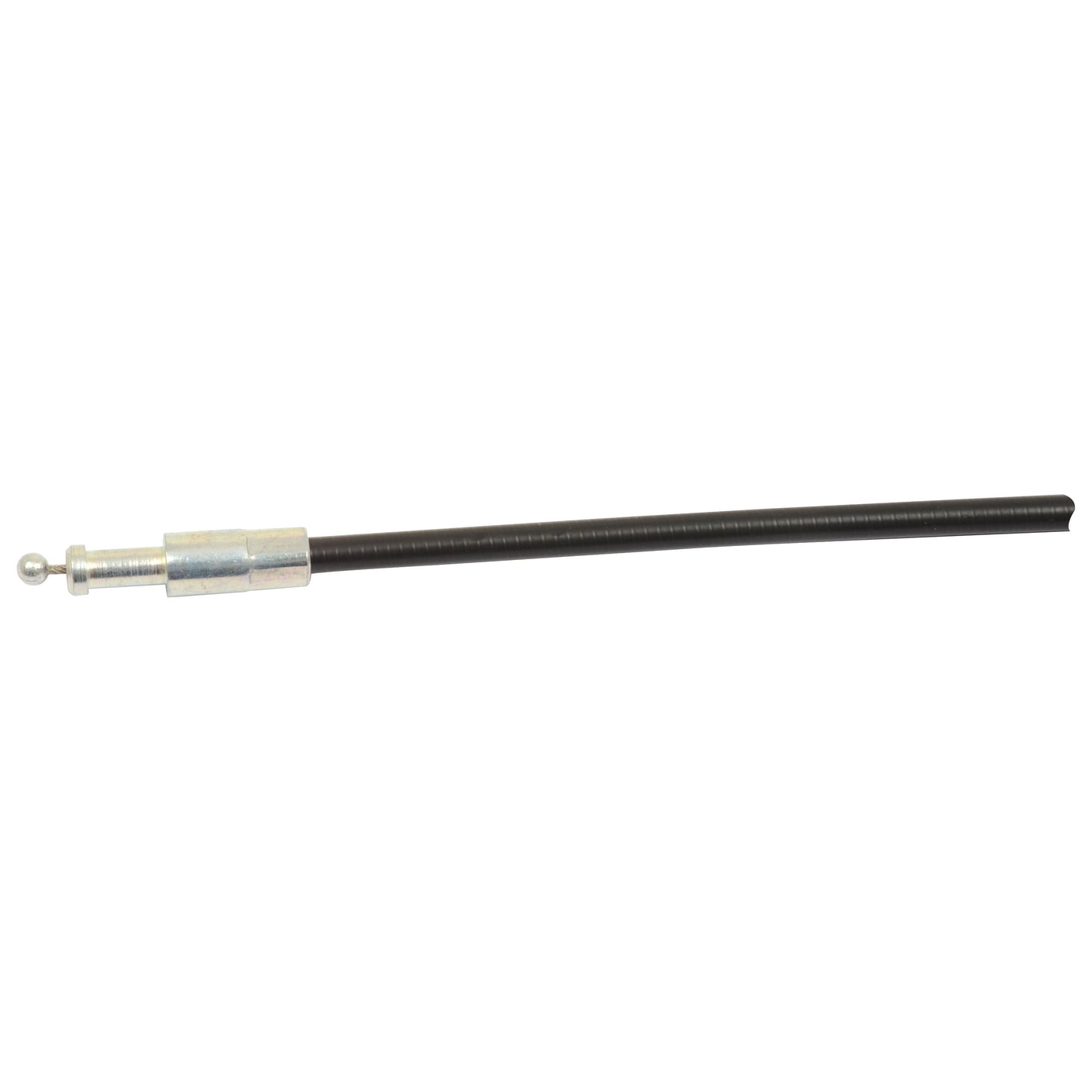 A 617mm Foot Throttle Cable with a black flexible design, featuring a metal connector and a threaded end on one side, designed to fit Sparex Massey Ferguson 399 models. (Sparex Part No. S.103270).