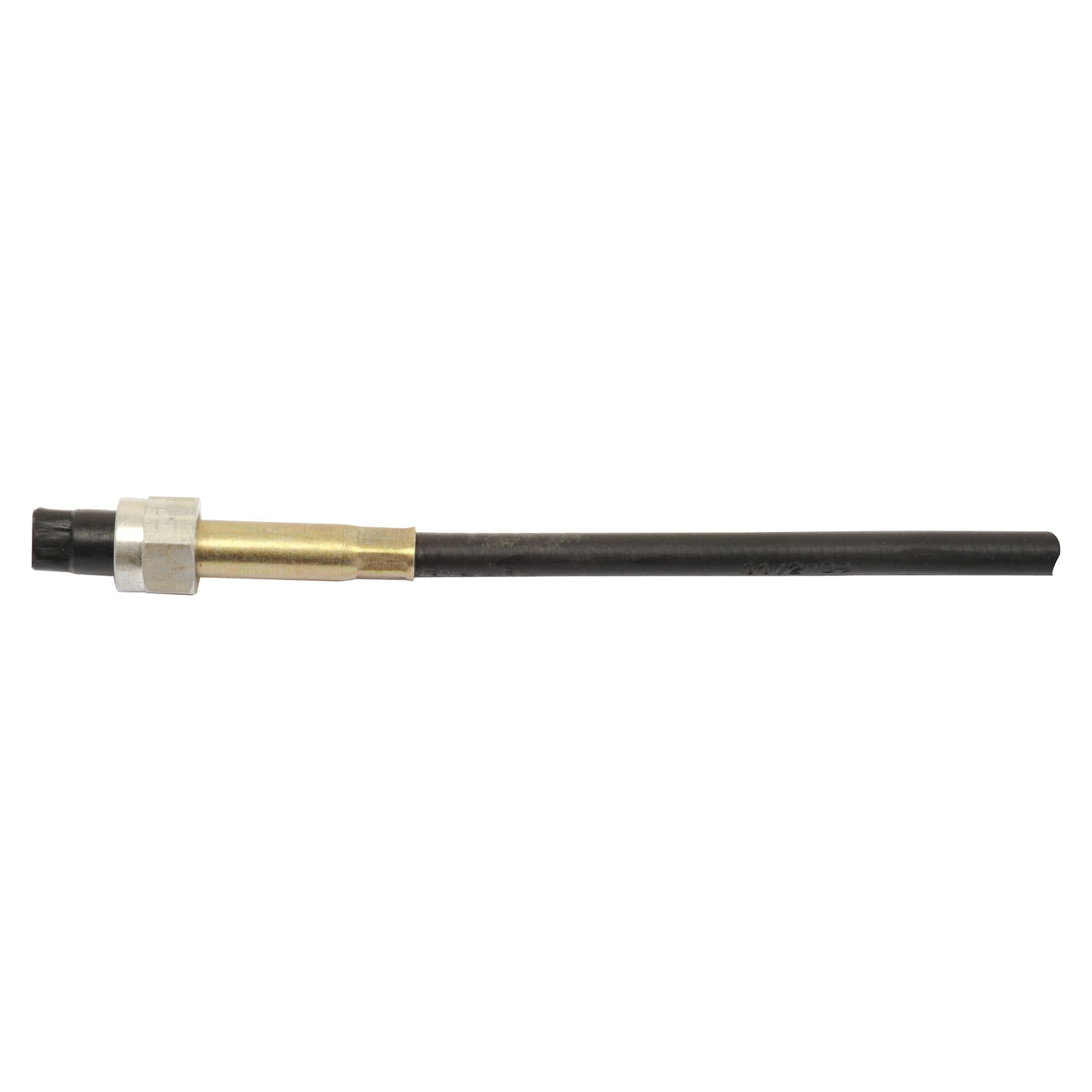 The Sparex Drive Cable (Part No. S.103271), measuring 1735mm with an outer cable length of 1698mm, features a straight metal pipe with a hexagonal nut and a black insulated section at one end, making it ideal for use as a drive cable component in Massey Ferguson machinery.