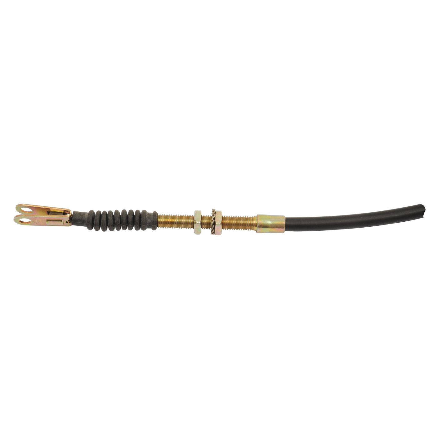 The Sparex Hand Throttle Cable (Sparex Part No. S.103273) features a total length of 550mm and an outer cable length of 410mm. It includes a metal connector, an adjustable threaded rod in the center, and rubber protection, making it ideal for vehicle mechanical linkage in Massey Ferguson tractors.