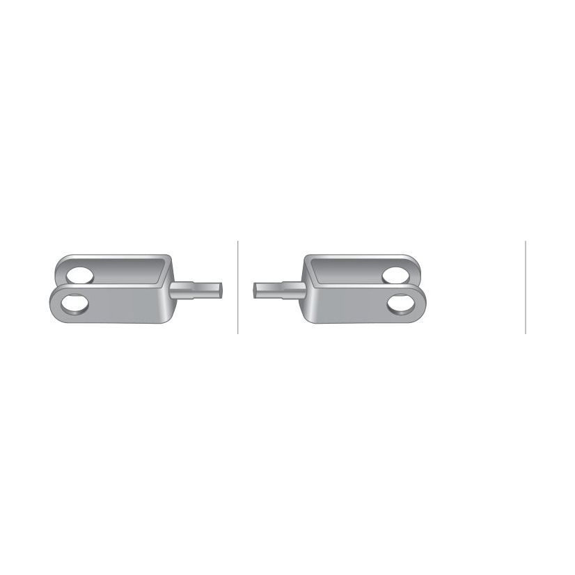 Two identical Sparex Foot Throttle Cable connectors, each in a silver metallic finish with two holes, are aligned side by side with spaces between them—perfect for securing a Massey Ferguson Foot Throttle Cable (Sparex Part No. S.103281).