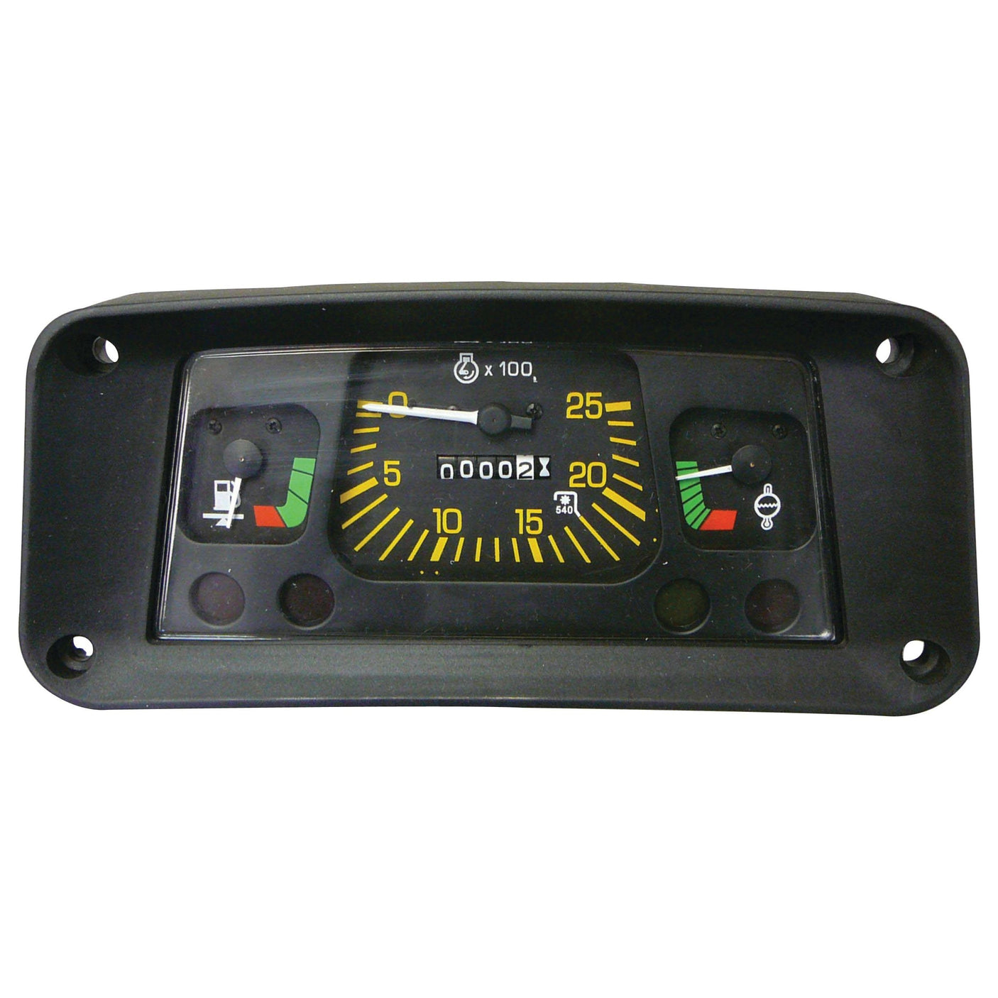 The Instrument Cluster - S.103305 by Sparex features a black panel with a central analog meter where the needle is at zero and rotates anti-clockwise, along with multiple colored indicators, including red and green sections, adorned with icons on the sides.