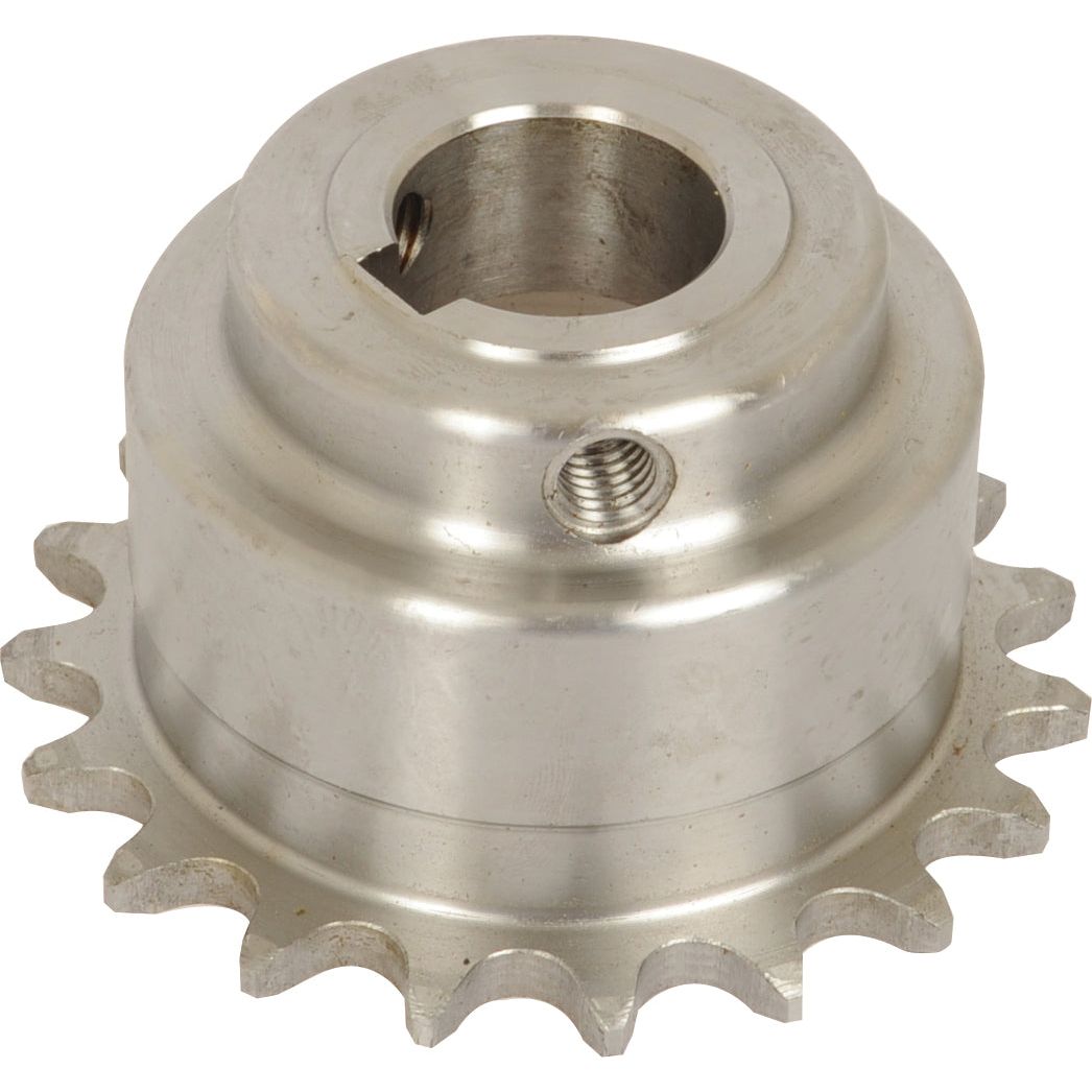 The Sparex Sprocket (Sparex Part No. S.104630), a metallic gear featuring evenly spaced teeth and a central mounting hole, also includes a small threaded hole. It is suitable as Replacement Claas parts or can be used with OE Reference 629982.