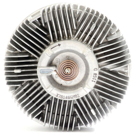 Close-up view of a circular metal component with numerous evenly spaced cooling fins and a central coil, typical of a Viscous Fan Drive from Sparex. The part, labeled "3781865M92" and "175 D," is commonly found in Massey Ferguson machinery. This specific component is known as the Viscous Fan Drive | Sparex Part No.S.104714.