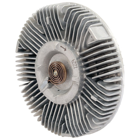 The Sparex Viscous Fan Drive (Sparex Part No. S.104757) is a circular metal fan clutch with fins and a central coil spring, designed for optimal performance in Case IH and McCormick machinery.