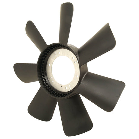 The Sparex Viscous Fan - S.104771 is a black, seven-blade cooling fan ideal for both automotive and industrial engines, displayed against a white background.