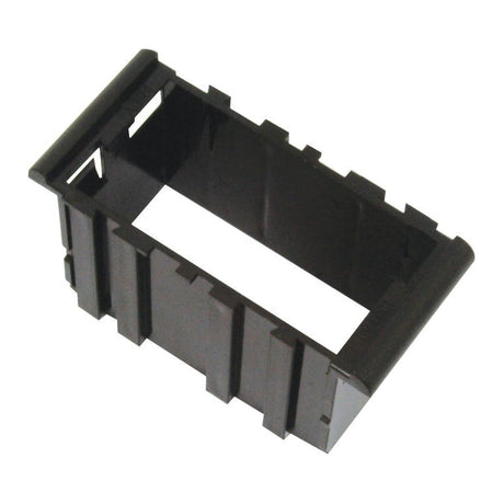 A rectangular black plastic frame with notched sides and open ends, designed as a universal fitting rocker switch mounting bracket by Sparex, specifically the Rocker Switch Mounting Frame For 1 Switch - Universal Fitting | Sparex Part No. S.10489.