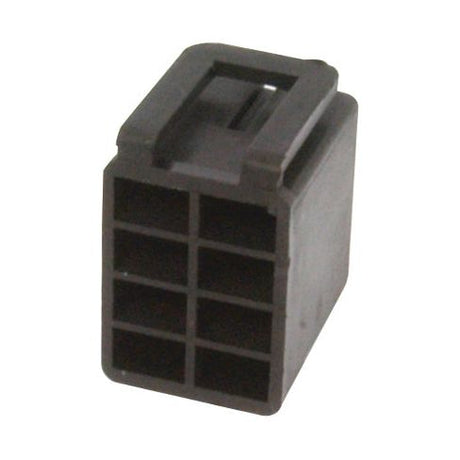 A black plastic rectangular connector, measuring 20mm x 25mm and featuring eight square slots arranged in two rows of four, designed as a universal fitting for various applications, including the Rocker Switch Connector from Sparex (Part No. S.10498).