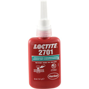 A green bottle of Threadlock (Green) 2701 threadlocking adhesive by Sparex, with a white tip and label detailing it as high strength, containing 50 ml.