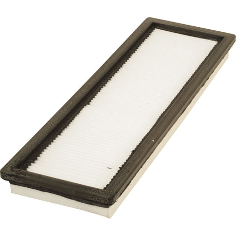 The Sparex Pollen Filter (Part No. S.105482) is a rectangular, white pleated filter featuring a black rubber frame, specifically designed to fit John Deere machinery.