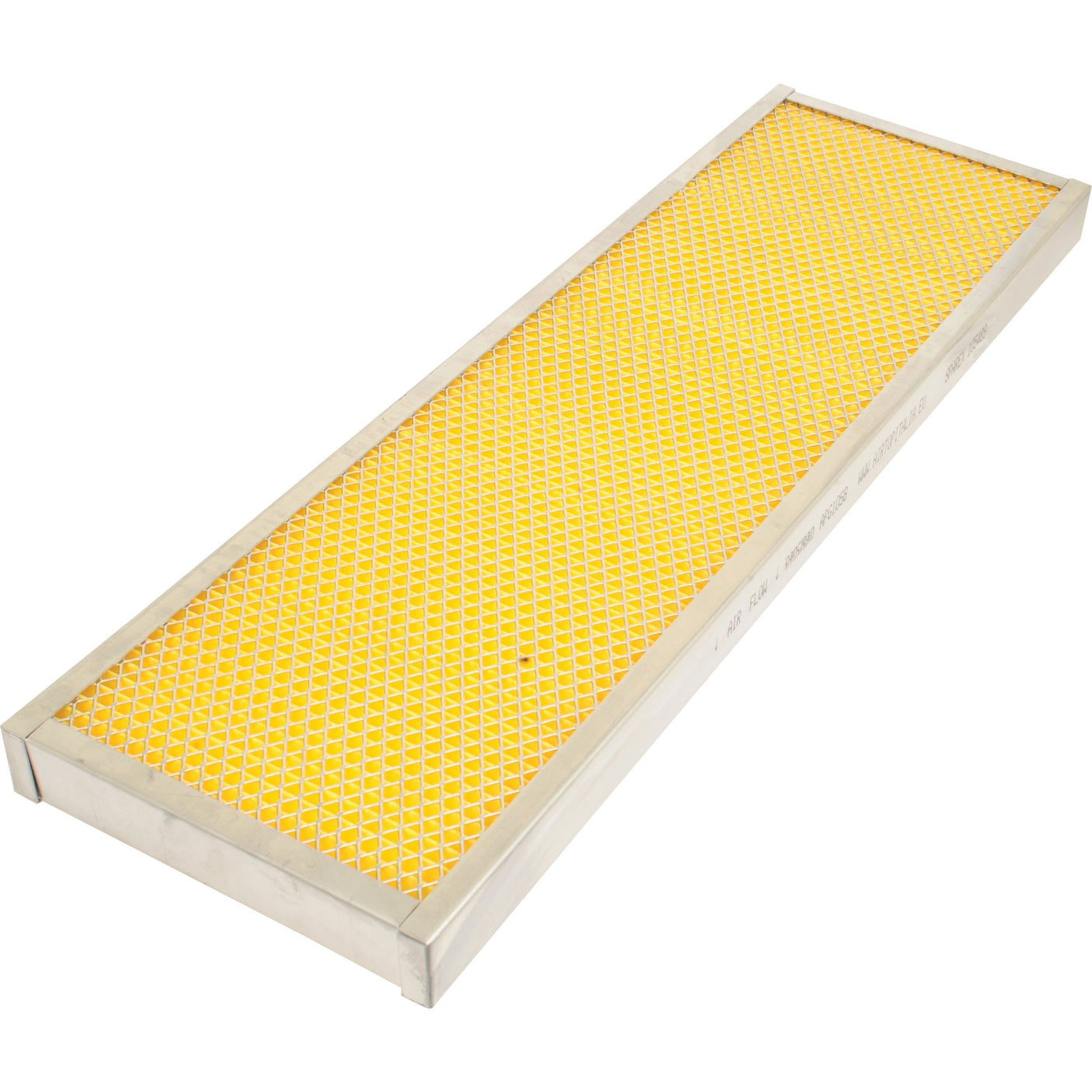 A rectangular grilling tray with a metal frame and yellow grid mesh surface, inspired by the design of the Dust Filter | Sparex Part No.S.105489 from Sparex.