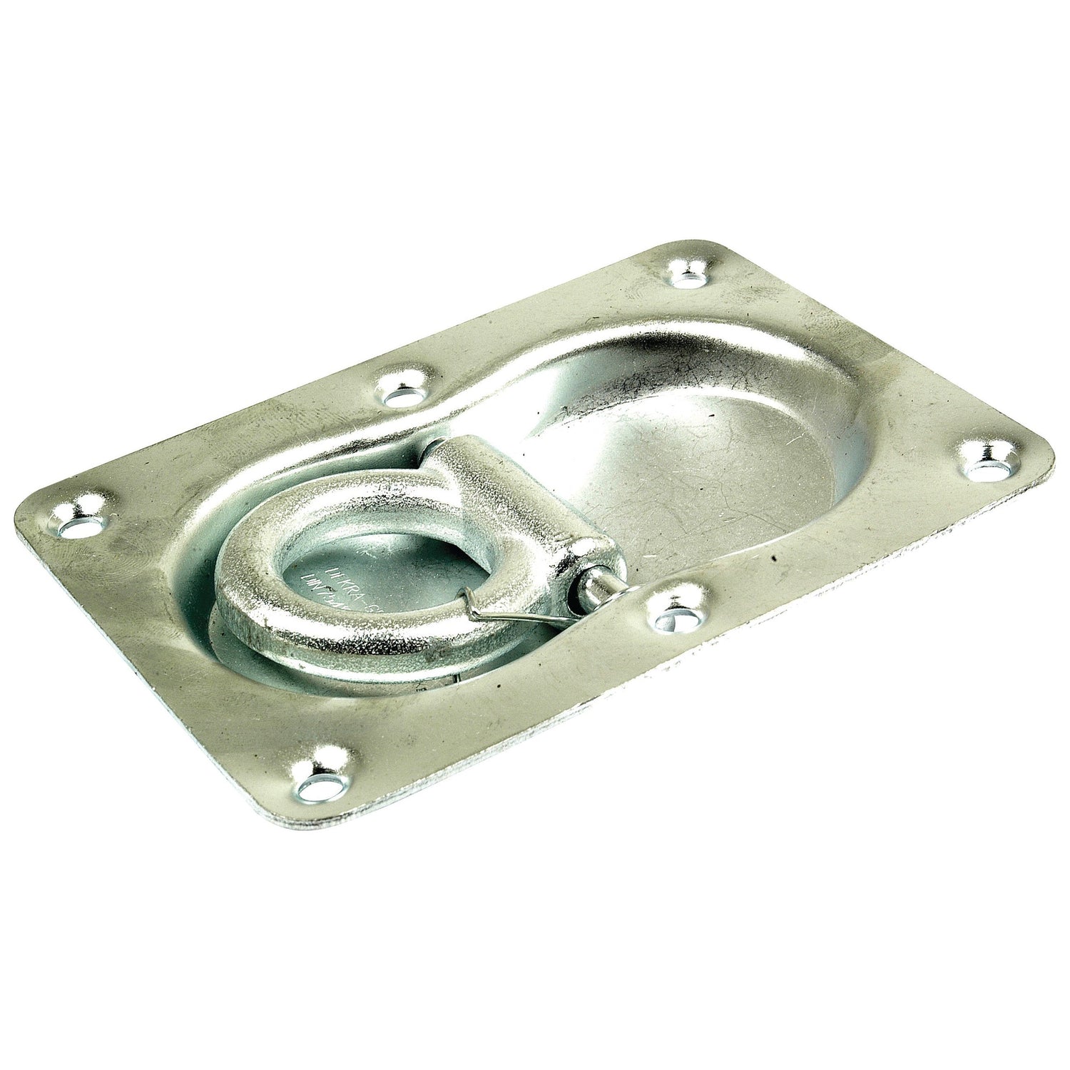 A Sparex Tie Down Ring - Floor Mounted (Double) 145 x 105mm, part no. S.10573, featuring a flat rectangular plate with six screw holes.