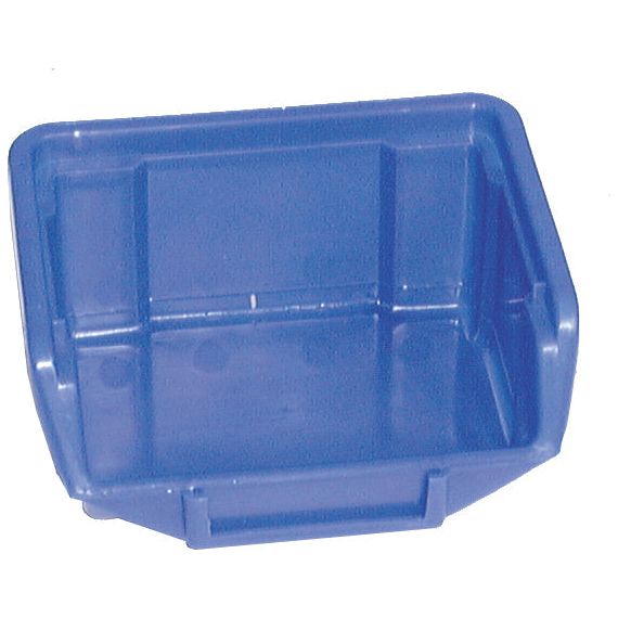 A Sparex blue plastic storage bin, part no. S.10582, featuring dimensions of 109 x 100 x 53mm, with a wide open top and a slanted front for easy access.