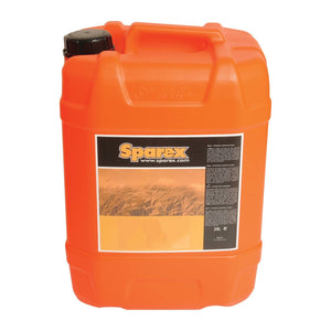 An orange 20-liter Sparex container (Part No. S.105864) with a black cap and a label featuring an image of wheat, is perfect for holding Super Universal Oil 15W/30.